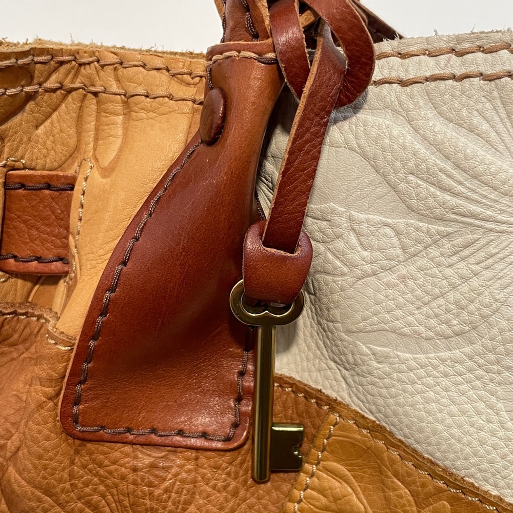 Fossil Patchwork Leather Tote Bag cottagecore flo… - image 6